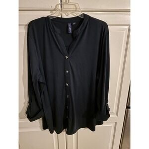 Casey Key Womens Navy Blue Starfish Button Up Roll Tab Sleeve Blouse 3X